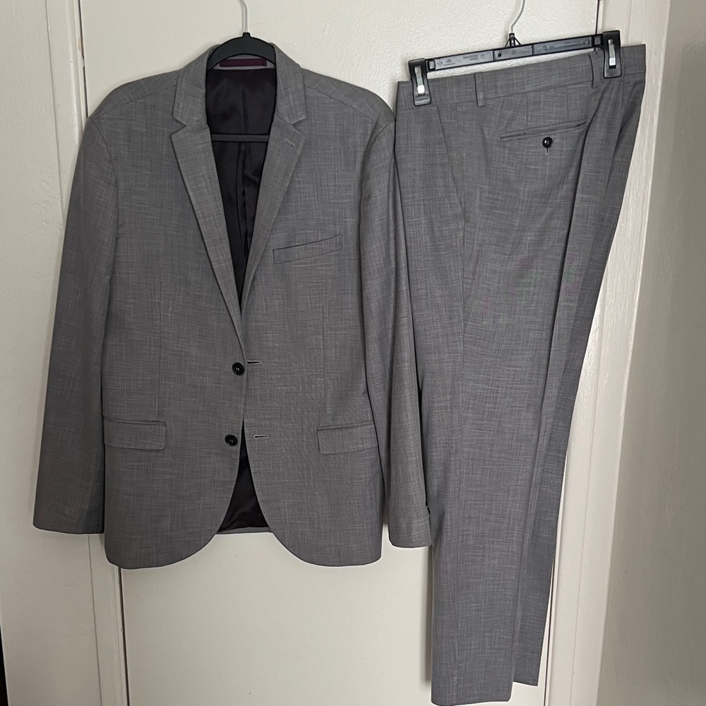 Topman Men's Heather Grey Charcoal Suit Set